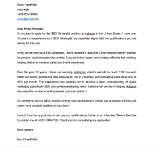 Contoh cover letter untuk luar negeri